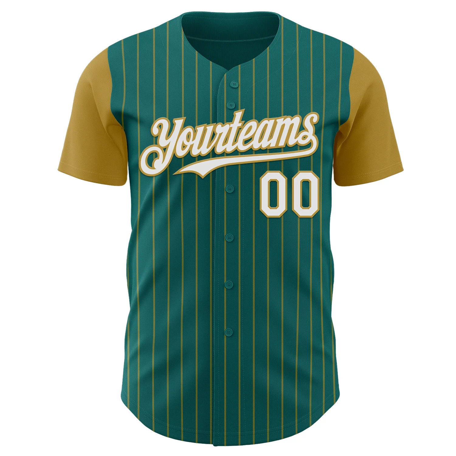 Custom Teal Old Gold Pinstripe White Authentic Two Tone Baseball Jersey