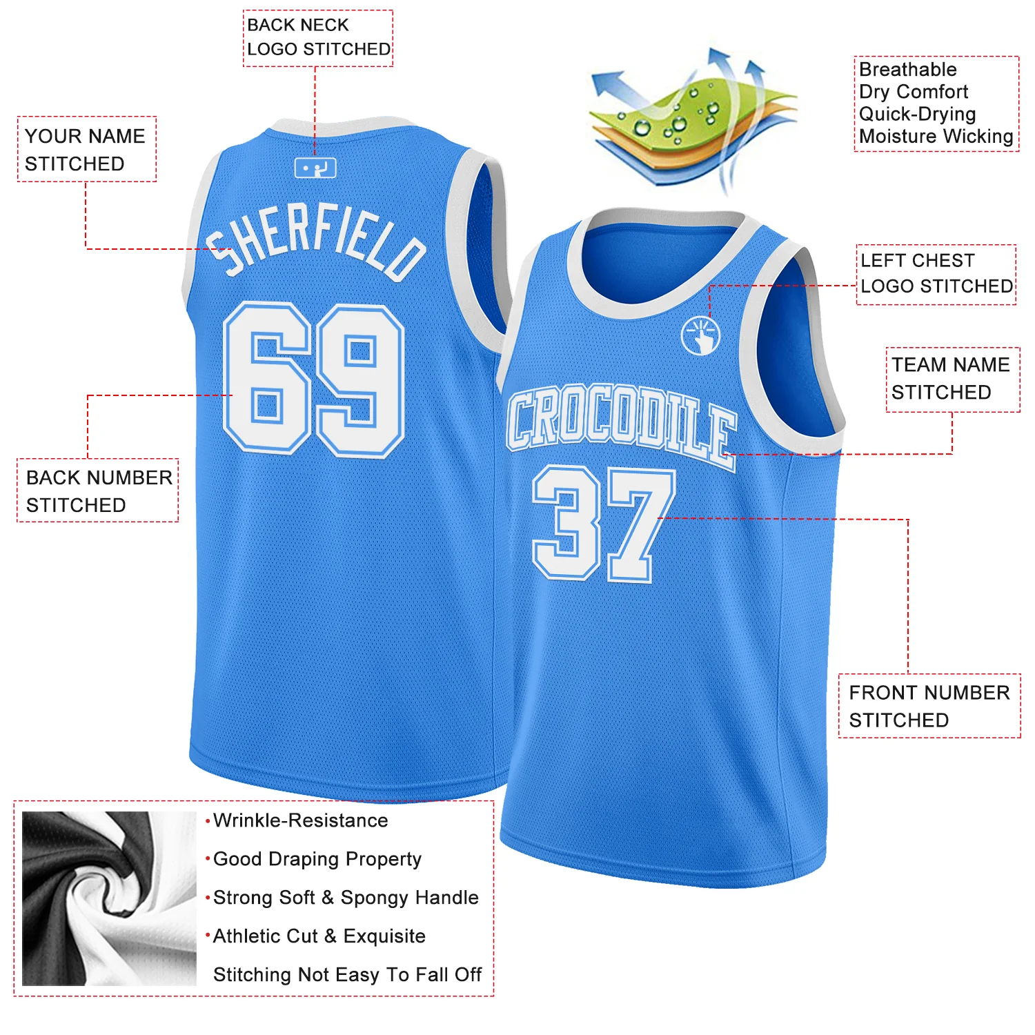 Custom Powder Blue White Authentic Basketball Jersey