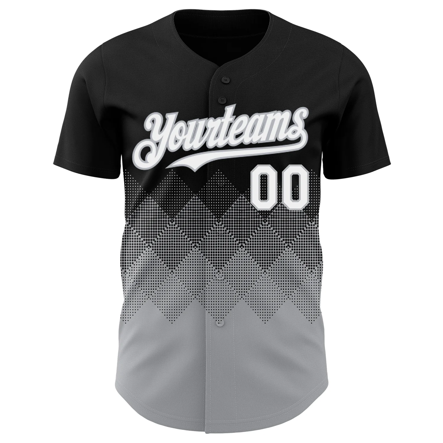 Custom Black White-Gray 3D Gradient Square Shape Authentic Baseball Jersey