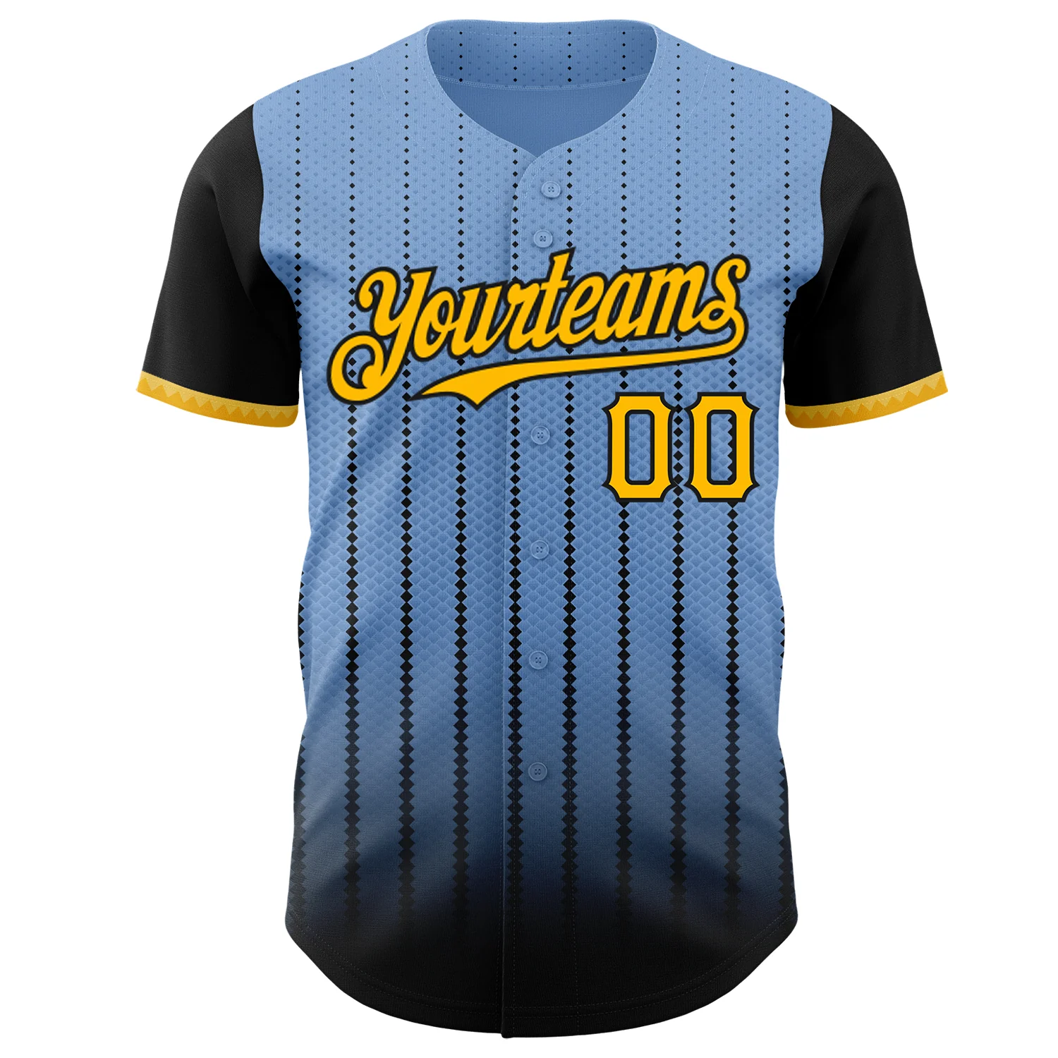 Custom Light Blue Gold-Black 3D Pattern Design Gradient Geometric Shape Authentic Baseball Jersey