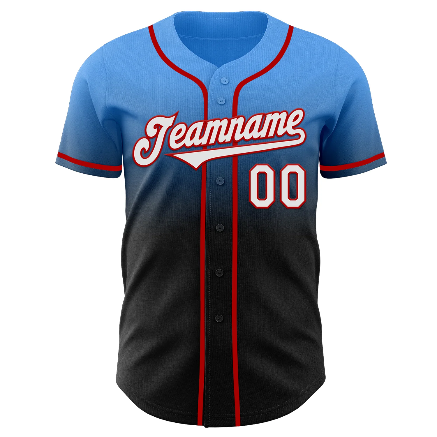Custom Electric Blue Black-Red Authentic Fade Fashion Baseball Jersey