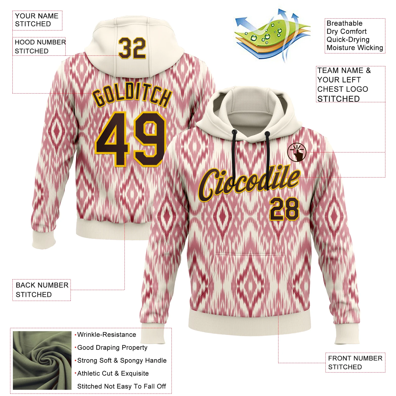 Custom Stitched Cream Brown Red-Yellow 3D Mexico Aztec Pattern Sports Pullover Sweatshirt Hoodie