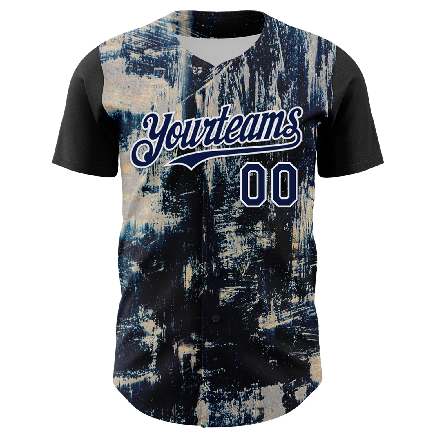 Custom Black Navy-White 3D Pattern Design Burner Costumes Grungy Authentic Baseball Jersey