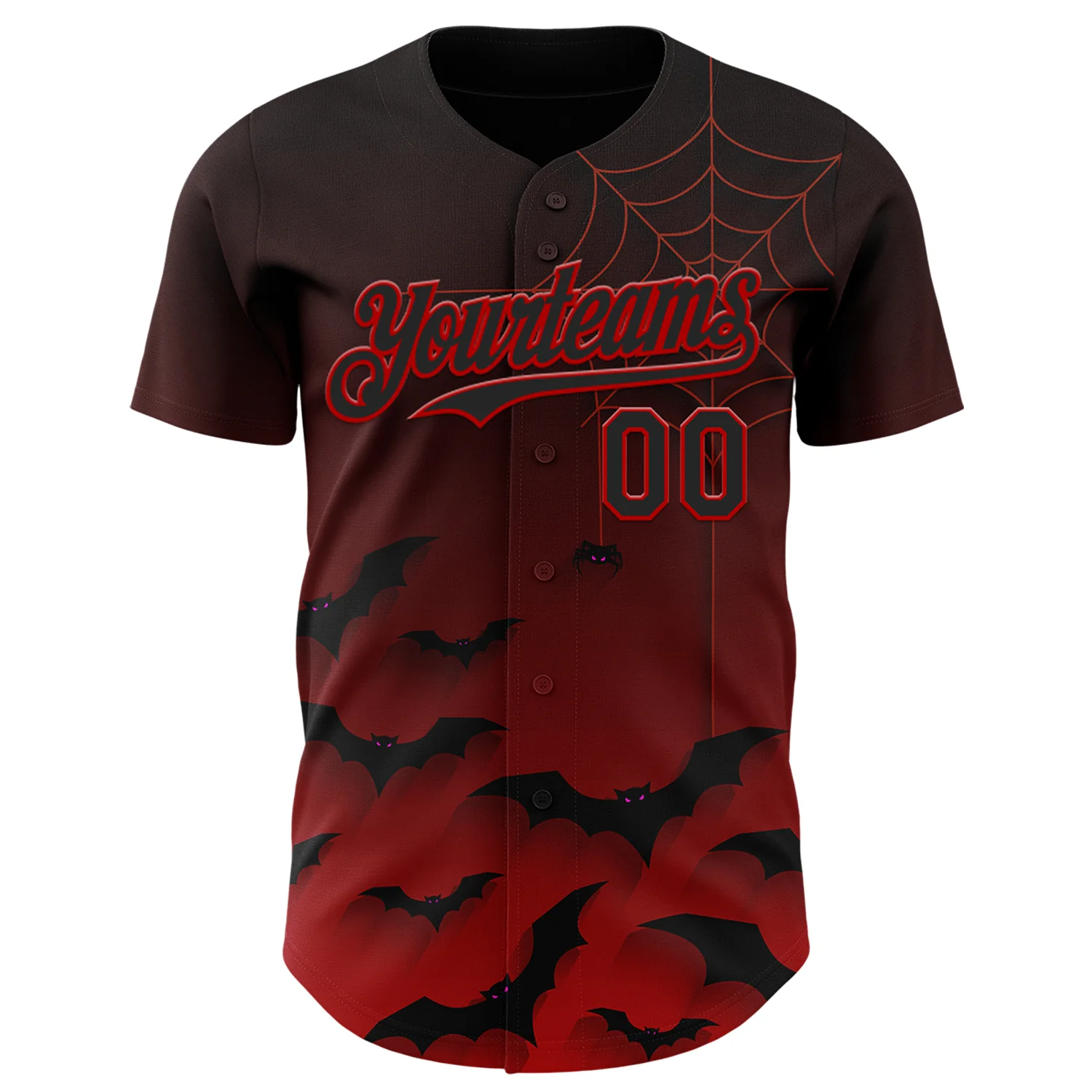 Custom Black Red 3D Halloween Spider Net Bats Party Costume Ideas Authentic Baseball Jersey