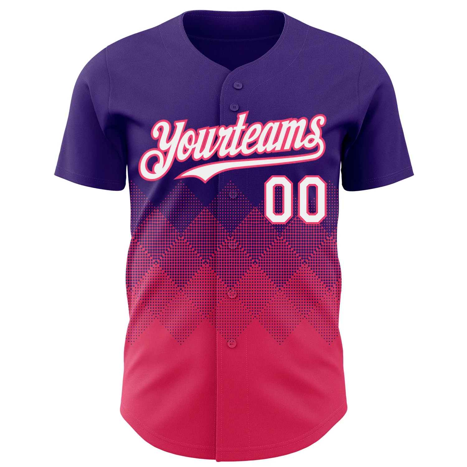 Custom Purple White-Neon Pink 3D Gradient Square Shape Authentic Baseball Jersey
