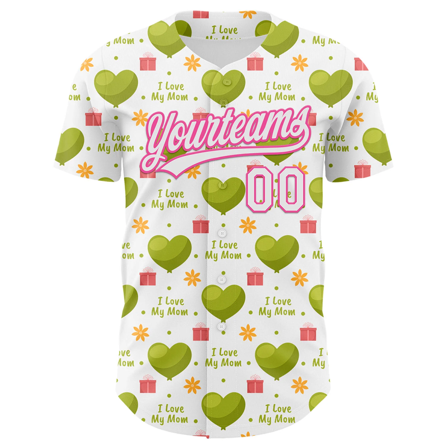 Custom White Pink 3D Pattern Design Mother's Day Love Authentic Baseball Jersey