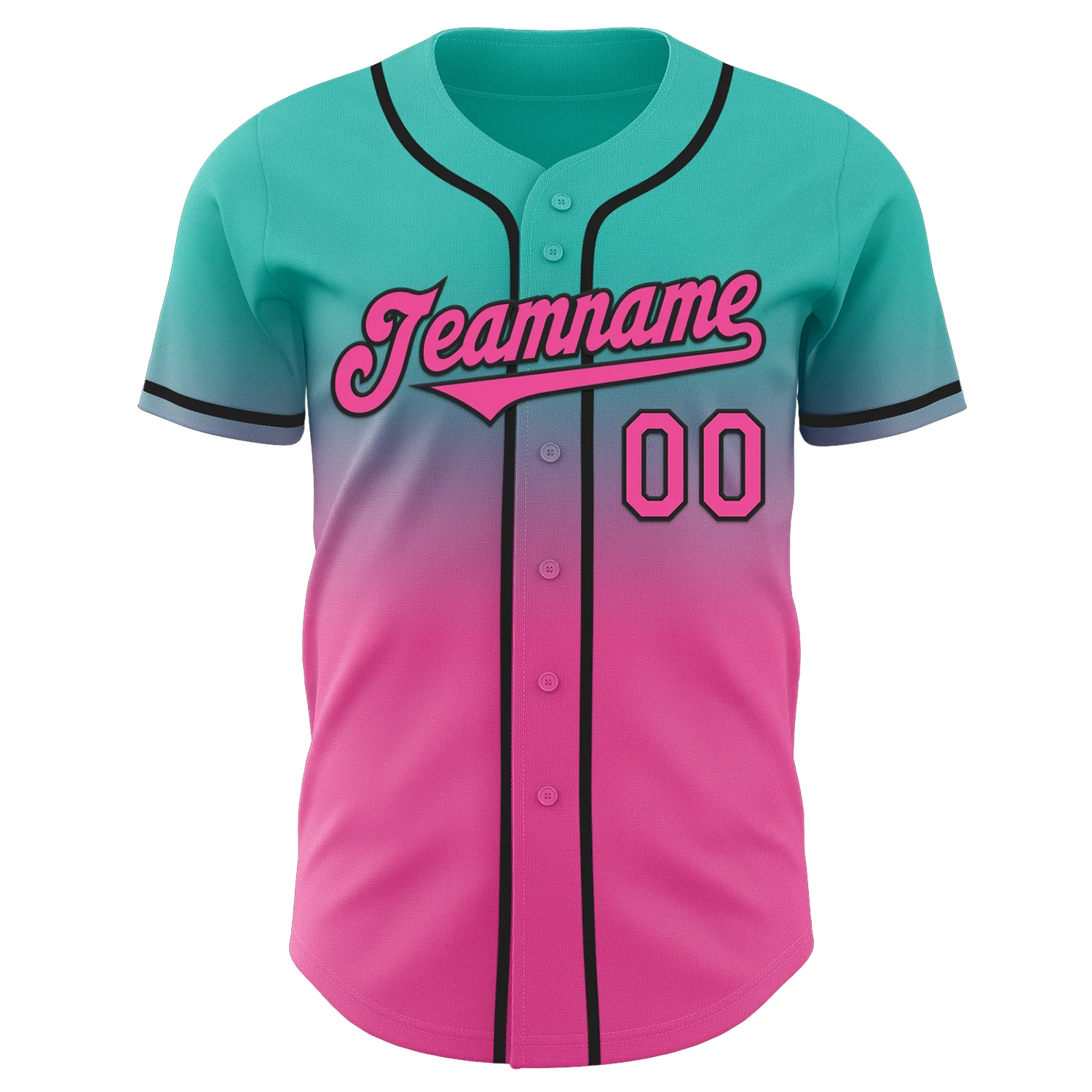 Custom Aqua Pink-Black Authentic Fade Fashion Baseball Jersey