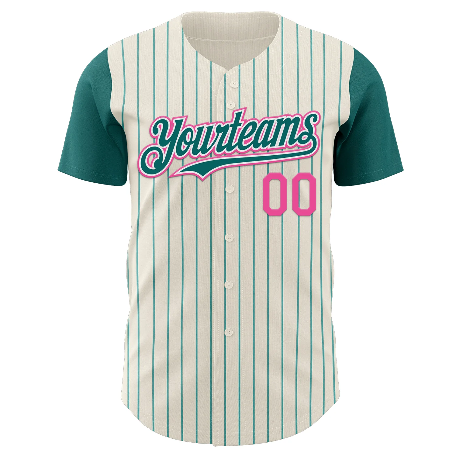 Custom Cream Teal Pinstripe White-Pink Authentic Two Tone Baseball Jersey