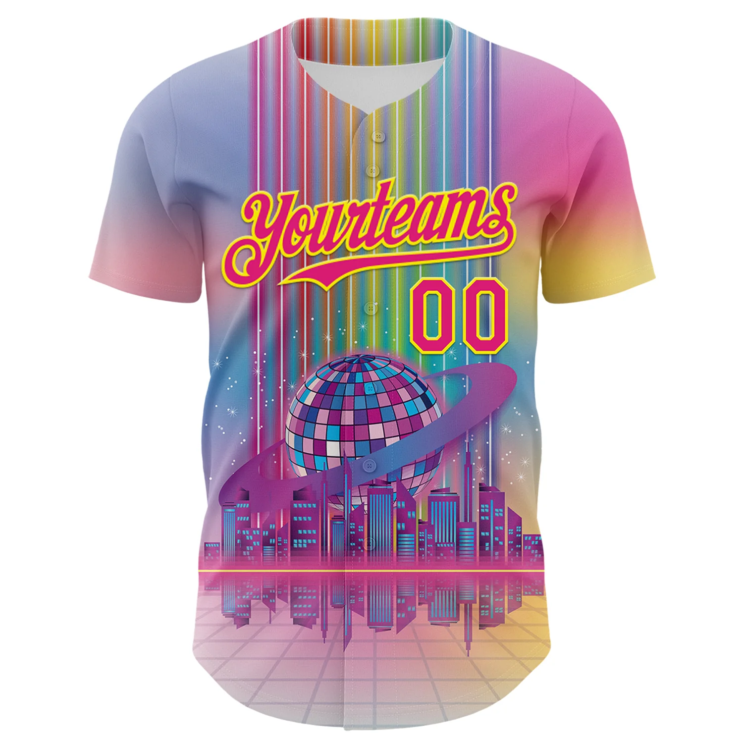 Custom Pink Hot Pink-Light Yellow 3D Pattern Design Rave Psychedelic Neon Music Disco Authentic Baseball Jersey