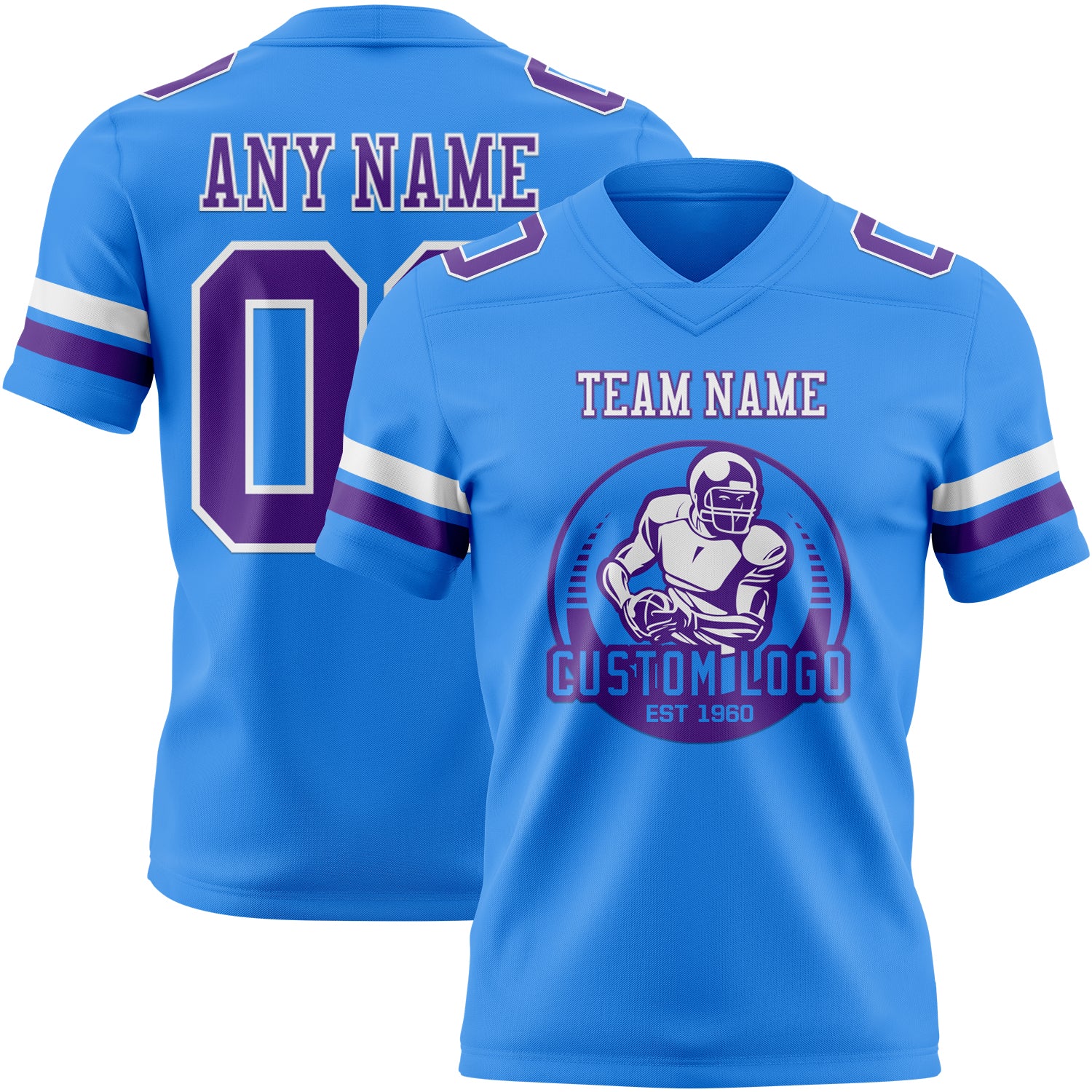 Custom Powder Blue Purple-White Authentic Football Jersey