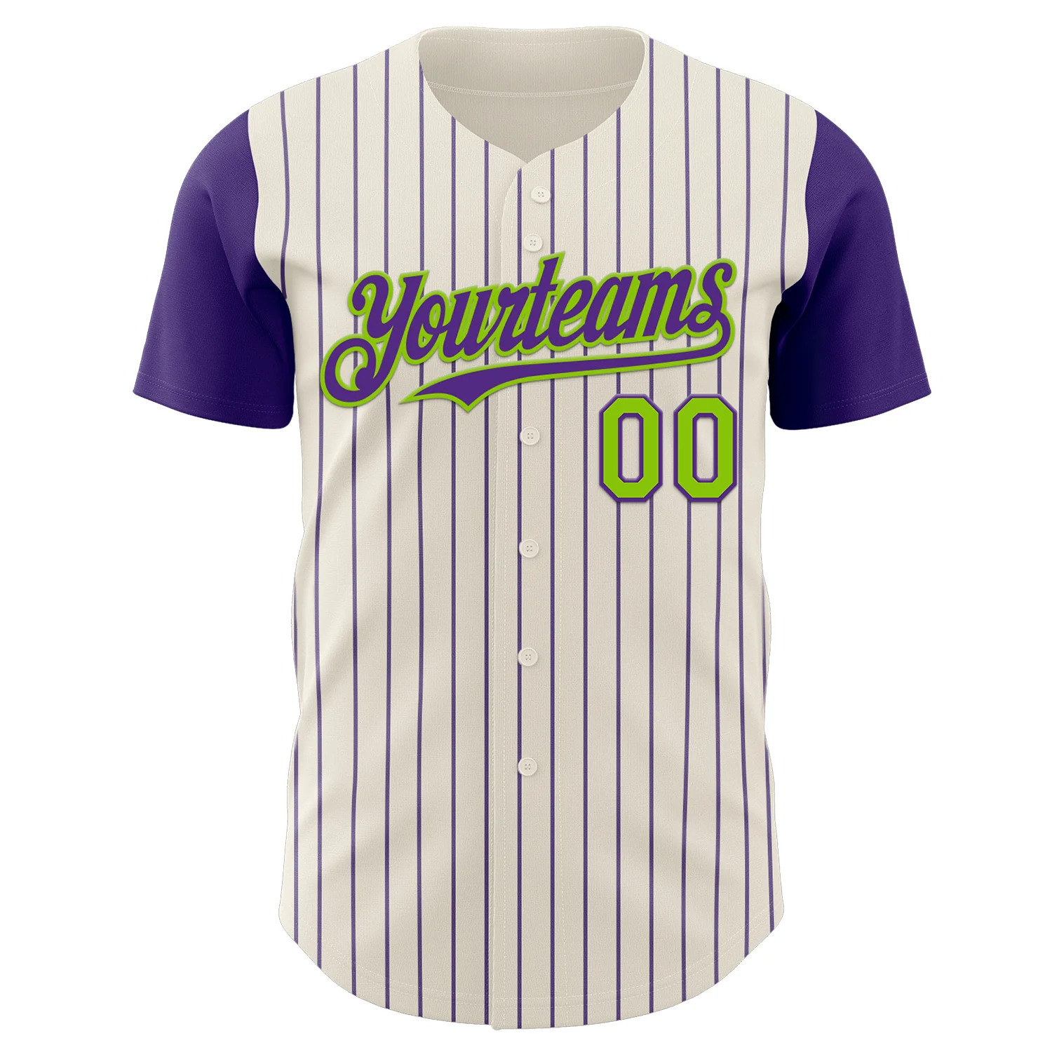 Custom Cream Purple Pinstripe Neon Green Authentic Two Tone Baseball Jersey