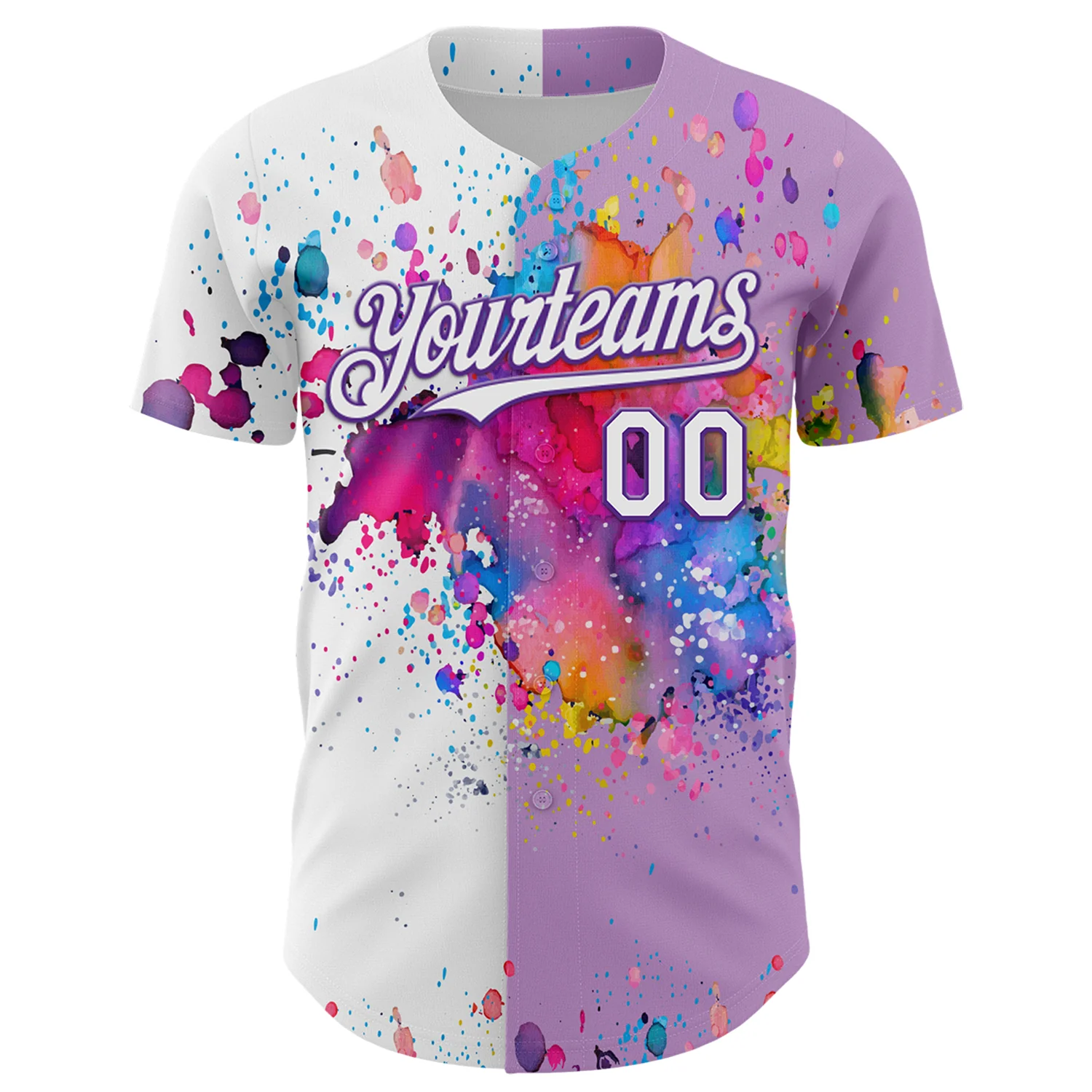 Custom Light Purple White-Purple 3D Pattern Design Graffiti Splash Authentic Baseball Jersey