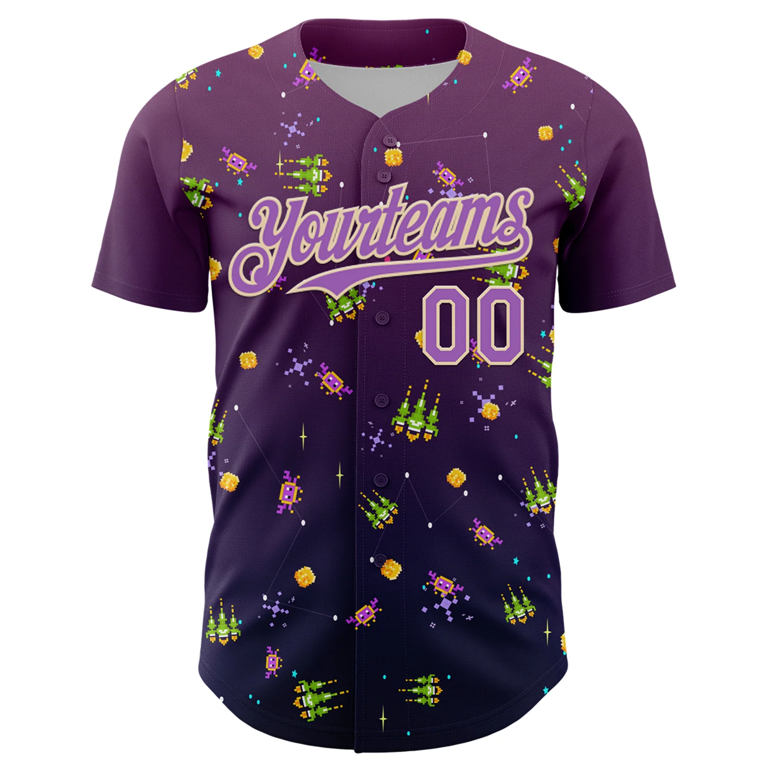 Custom Purple Medium Purple-City Cream 3D Pattern Design Retro Pixel Arcade Game Authentic Baseball Jersey