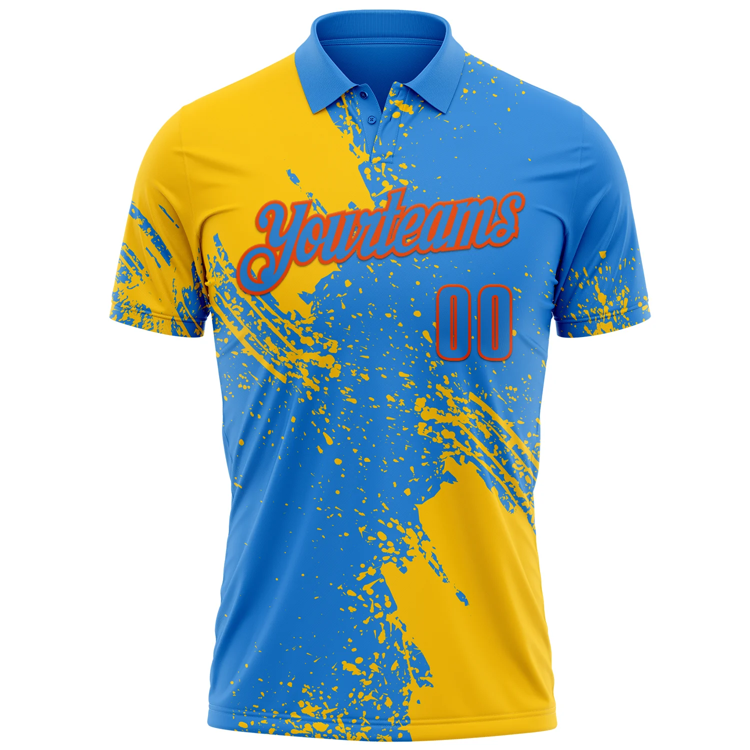 Custom Yellow Powder Blue-Orange 3D Pattern Design Abstract Brush Stroke Performance Polo Shirt