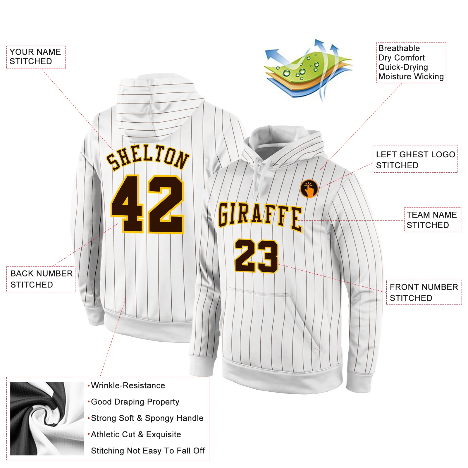 Custom Stitched White Brown Pinstripe Brown-Gold Sports Pullover Sweatshirt Hoodie