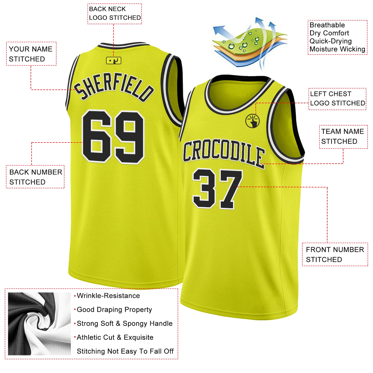 Custom Neon Yellow Black-White Authentic Basketball Jersey