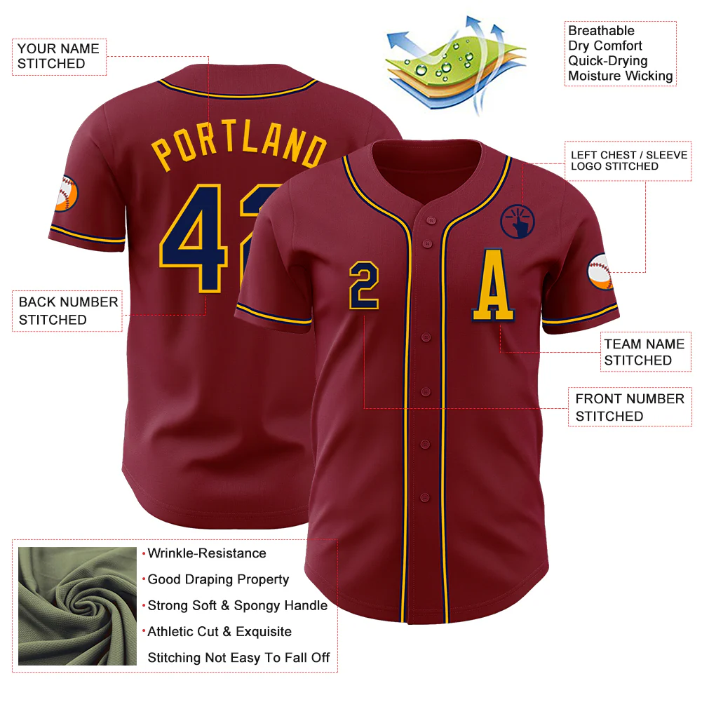 Custom Crimson Navy-Gold Authentic Baseball Jersey