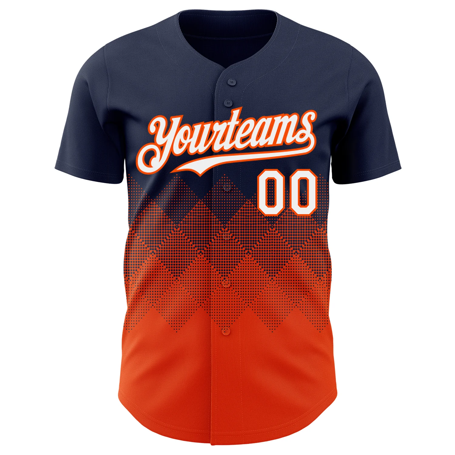 Custom Navy White-Orange 3D Gradient Square Shape Authentic Baseball Jersey