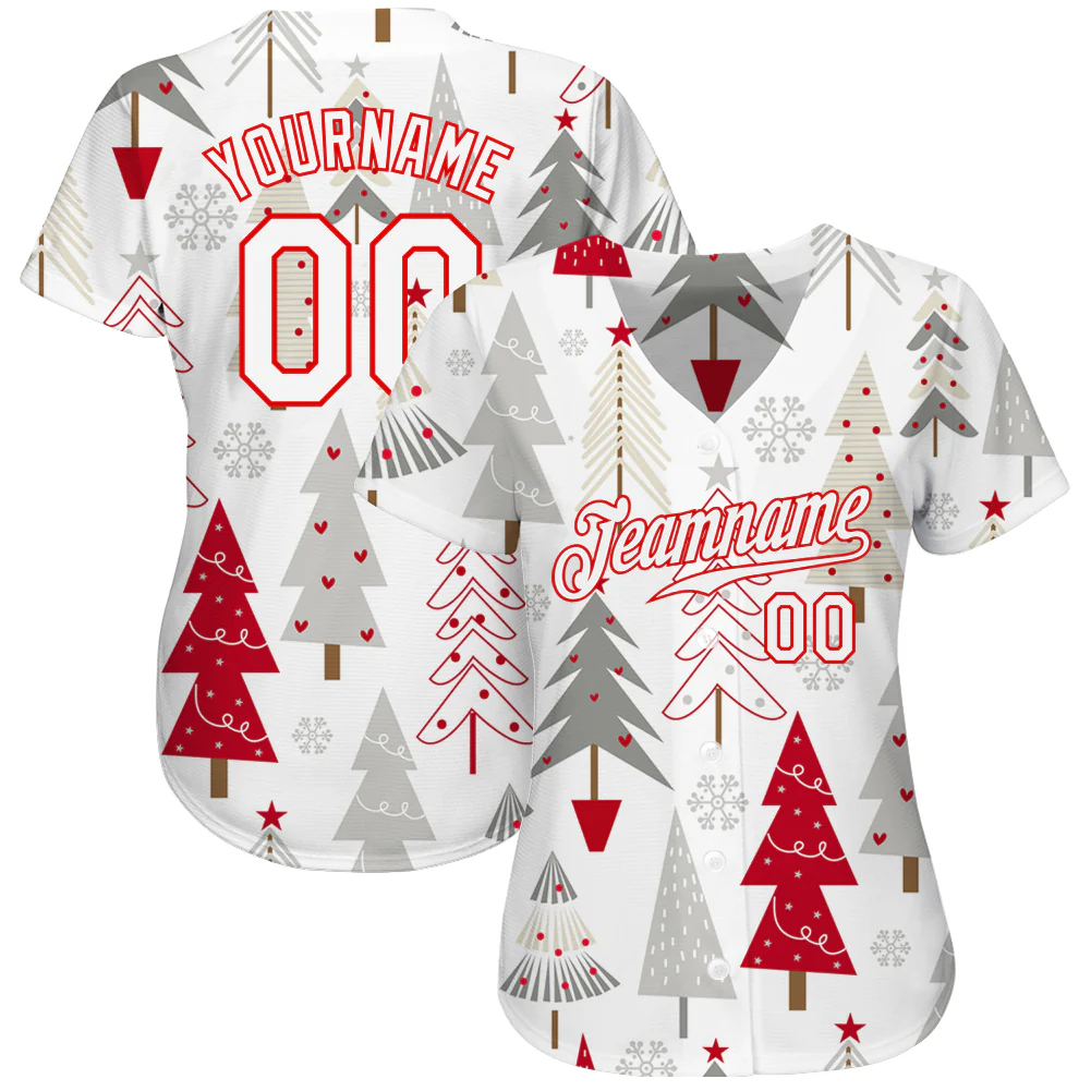 Custom Gray White-Red Christmas 3D Authentic Baseball Jersey