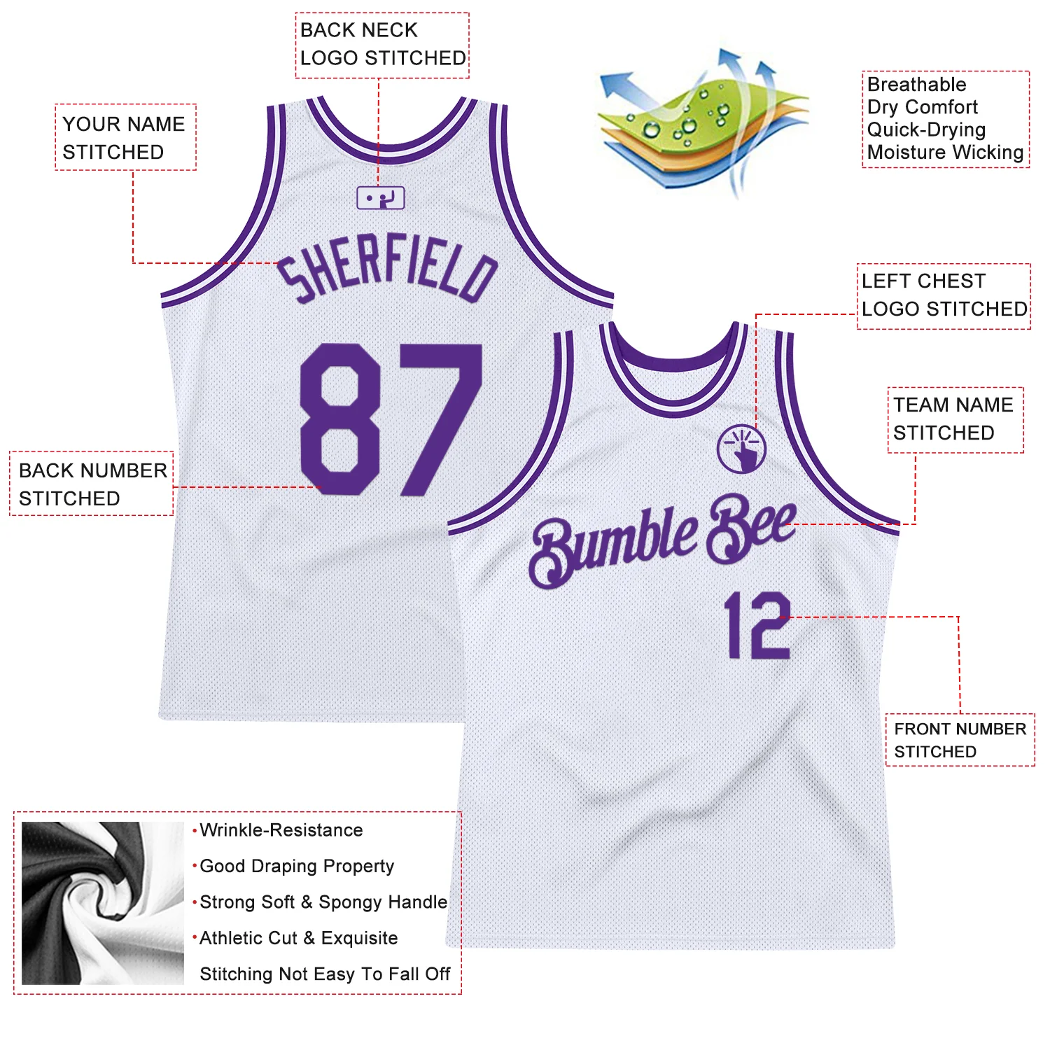 Custom White Purple Authentic Throwback Basketball Jersey