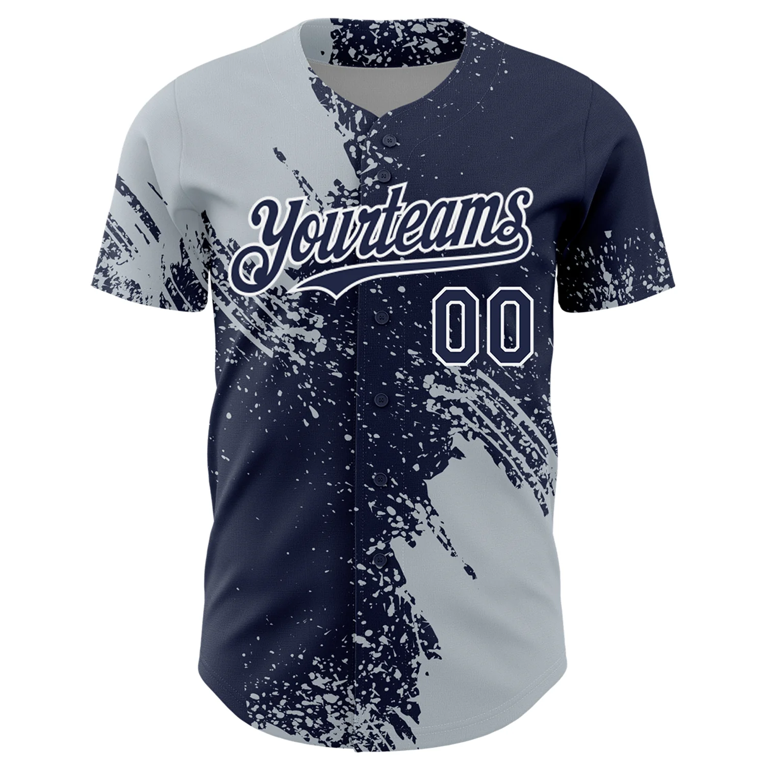 Custom Silver Navy-White 3D Pattern Design Abstract Brush Stroke Authentic Baseball Jersey