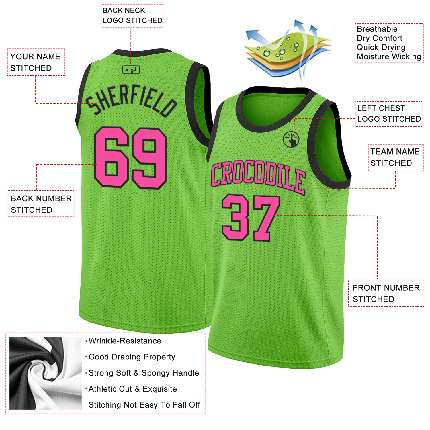 Custom Neon Green Pink-Black Authentic Basketball Jersey