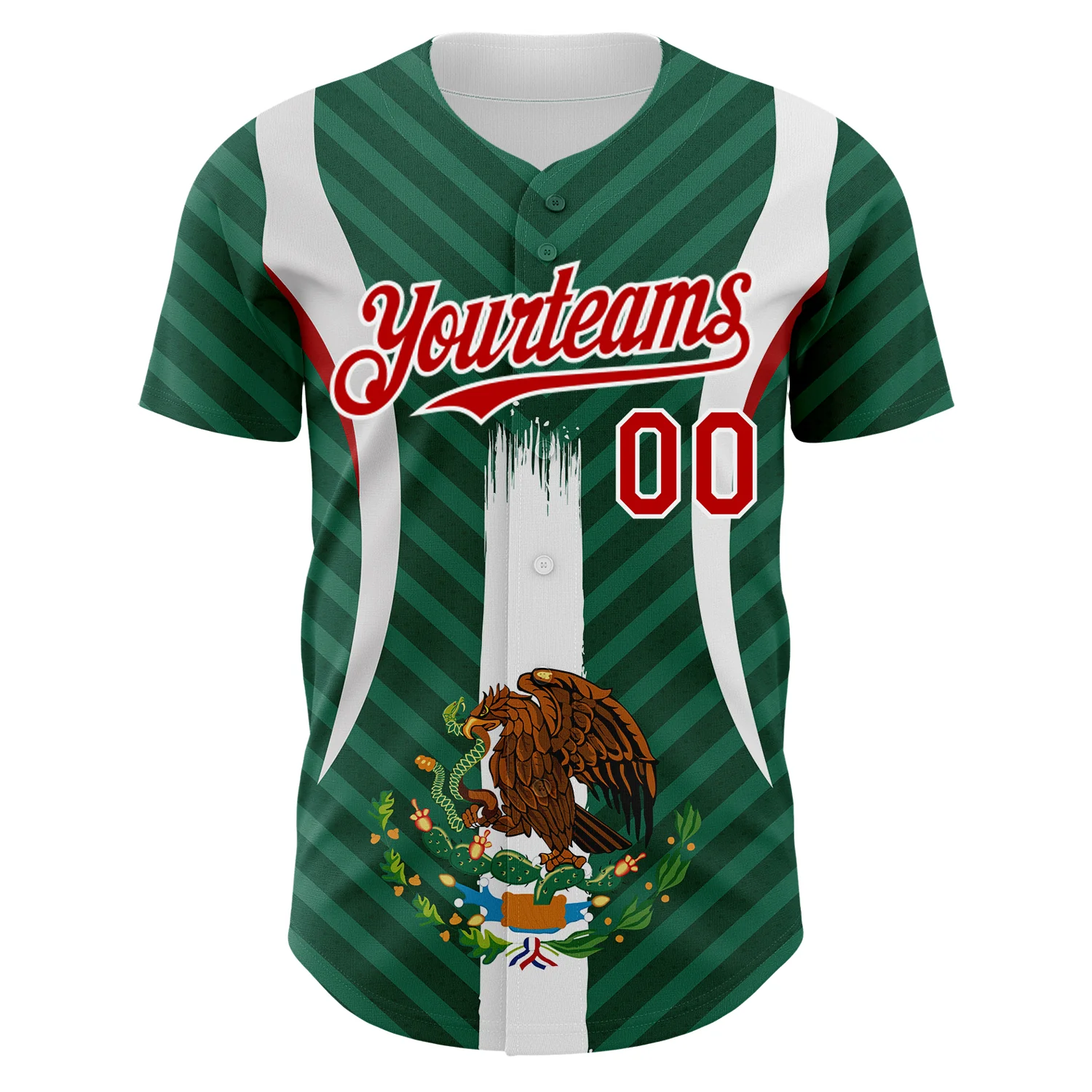 Custom Green Red Kelly Green-White 3D Mexico Authentic Baseball Jersey