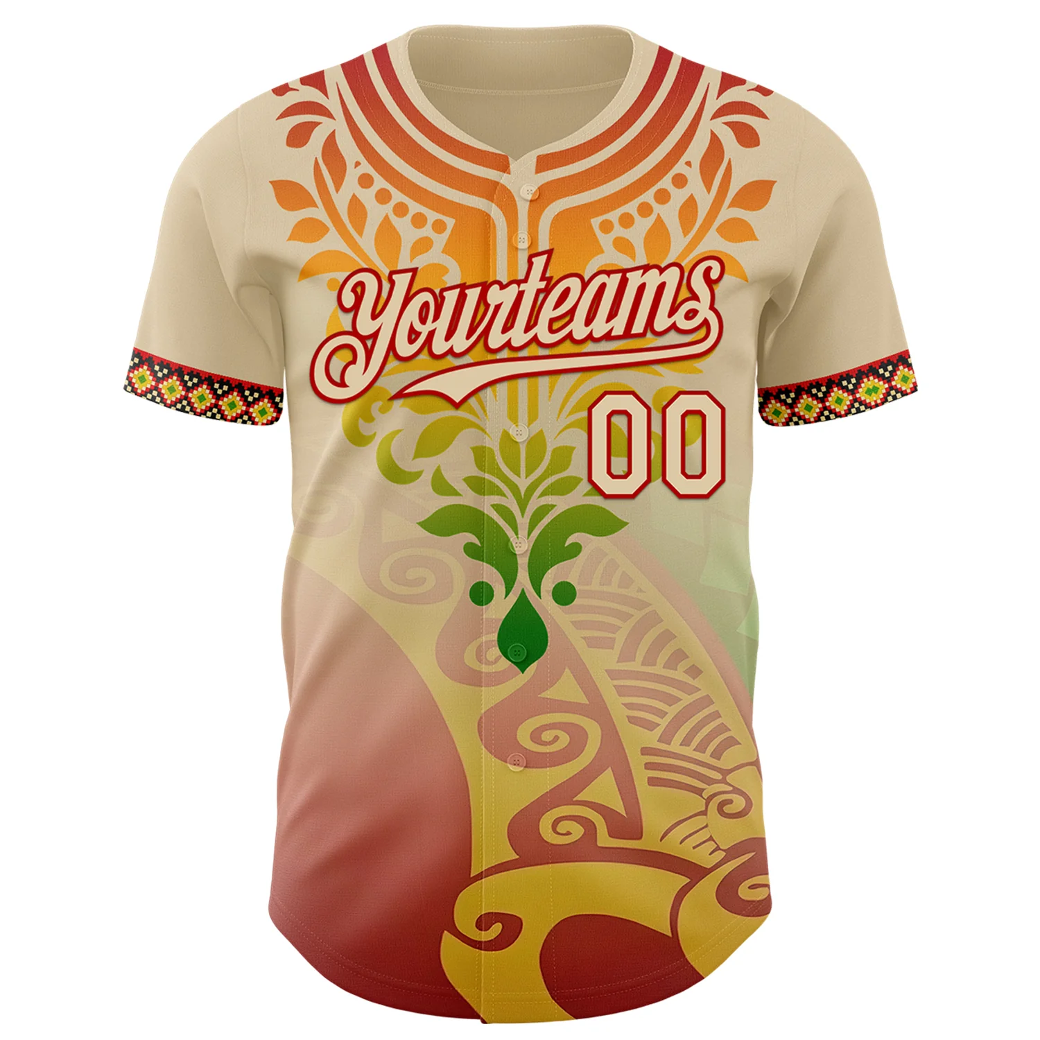 Custom City Cream Red Gold-Green 3D Pattern Design Black History Month Africa Tribal Authentic Baseball Jersey