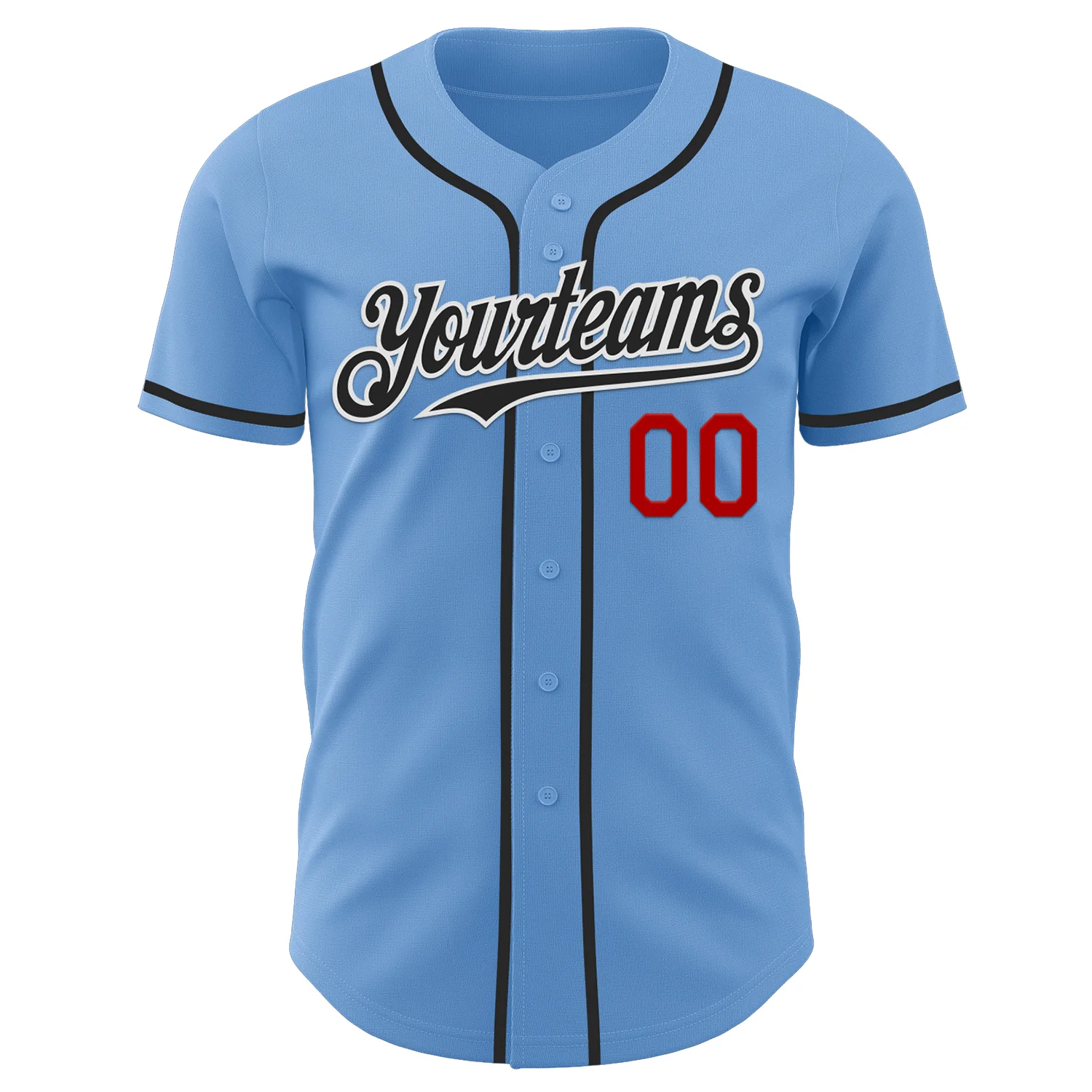 Custom Light Blue Black White-Red Authentic Baseball Jersey