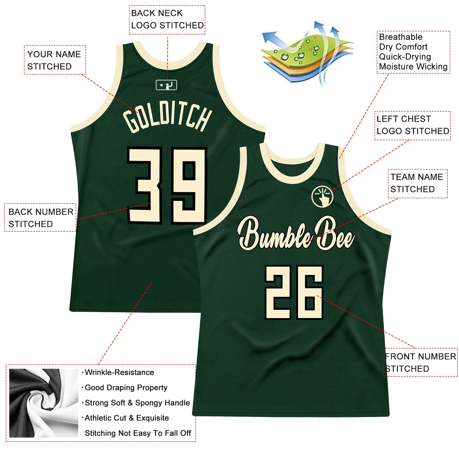 Custom Hunter Green Cream-Black Authentic Throwback Basketball Jersey