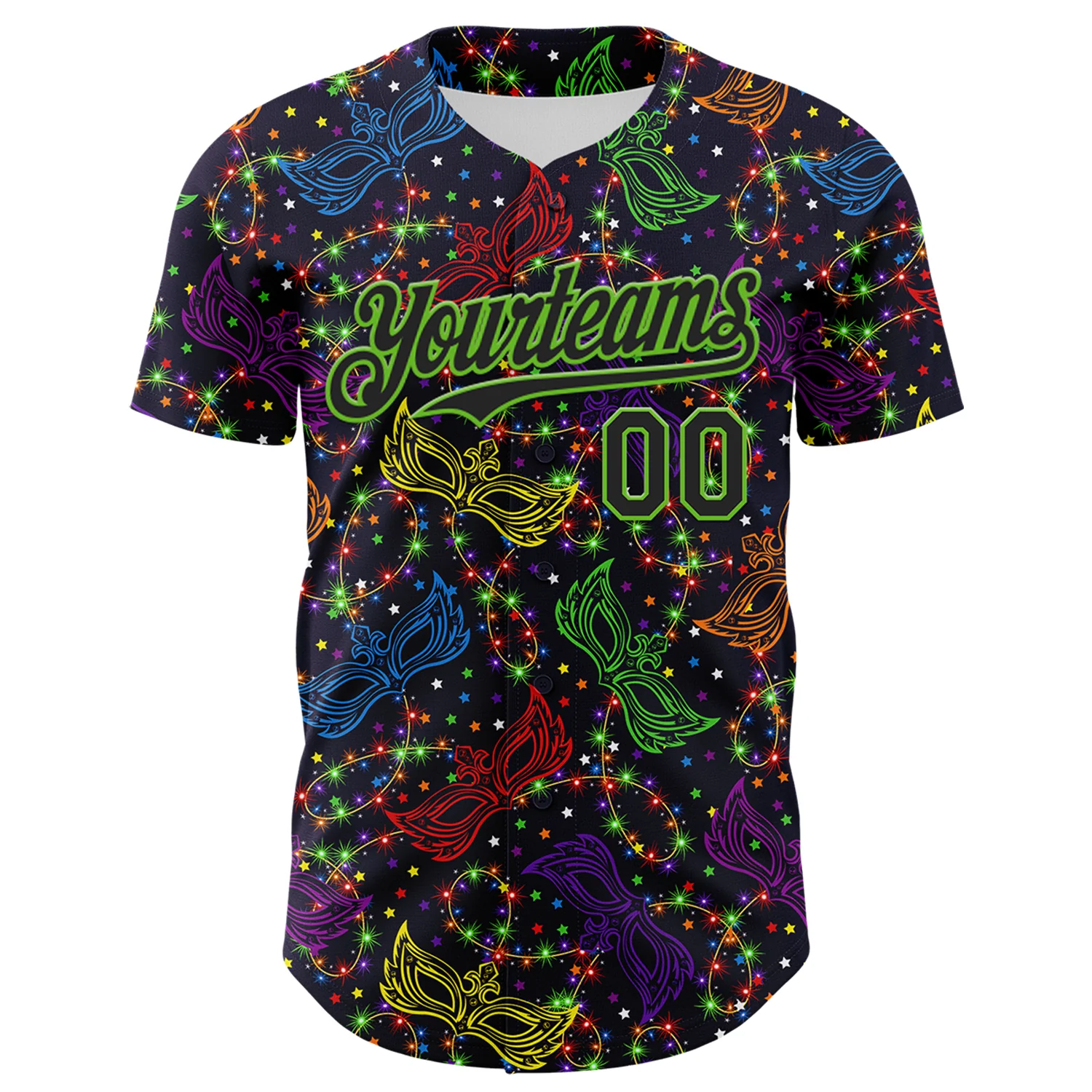 Custom Purple Black-Aurora Green 3D Pattern Design Mardi Gras Shrove Tuesday Authentic Baseball Jersey