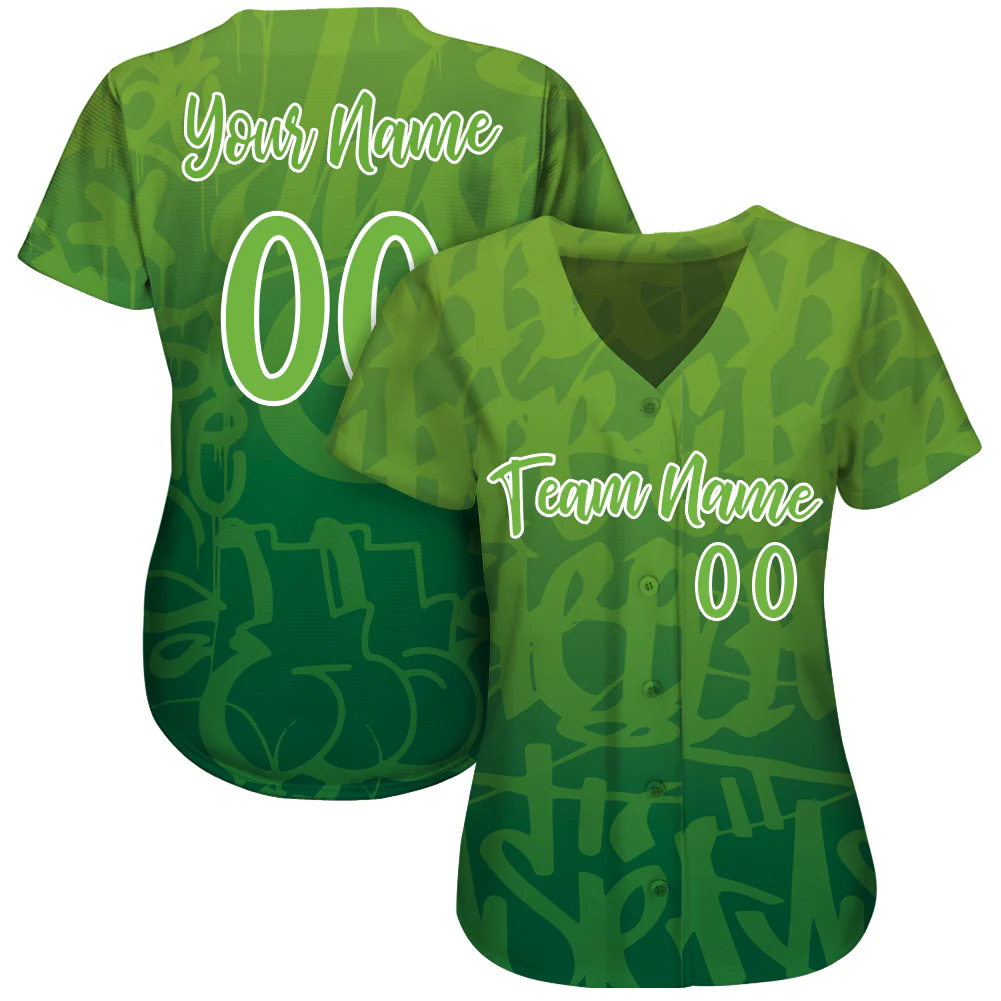 Custom Graffiti Pattern Green-White 3D Green Authentic Baseball Jersey