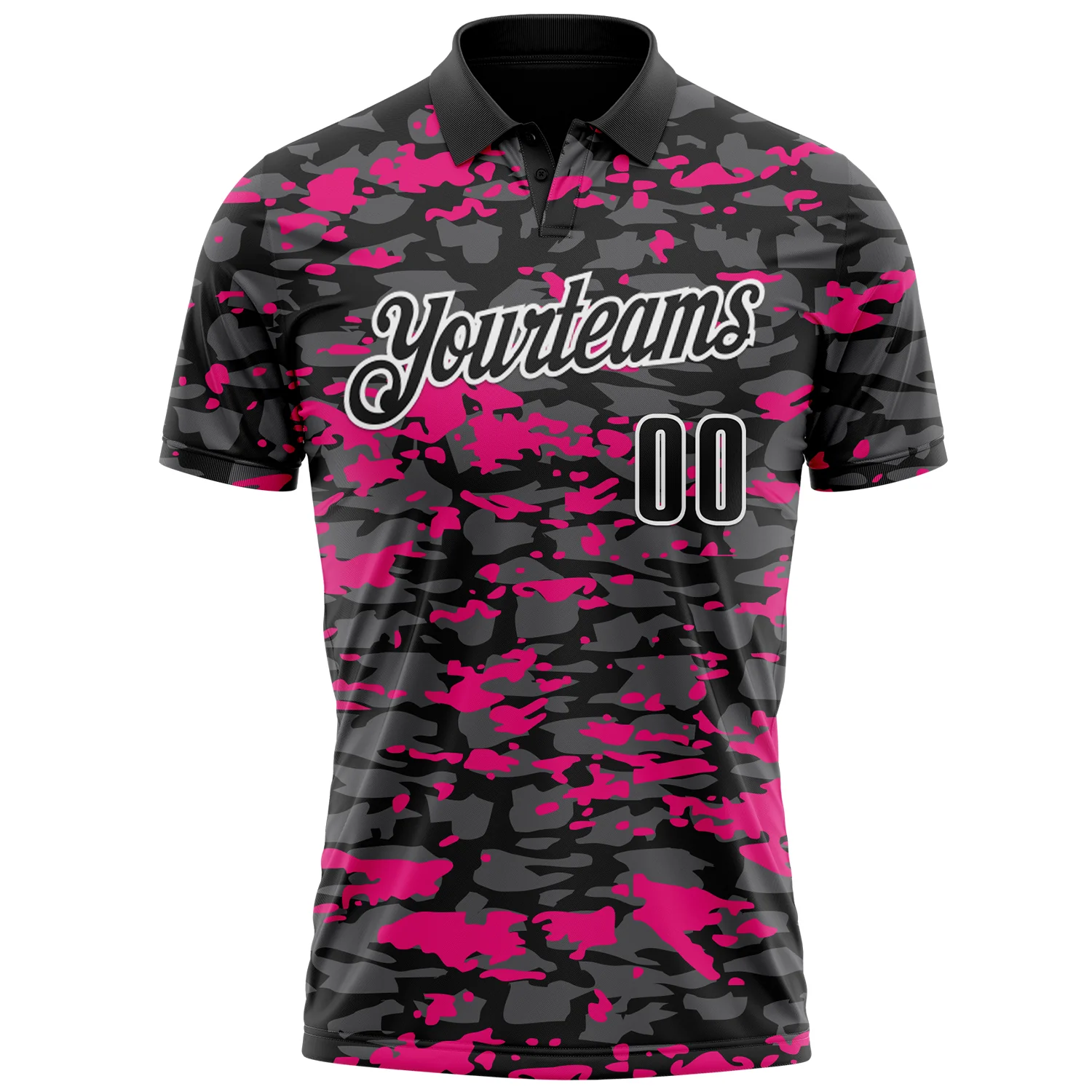 Custom Black Steel Gray Hot Pink-White 3D Pattern Design Splash Performance Polo Shirt