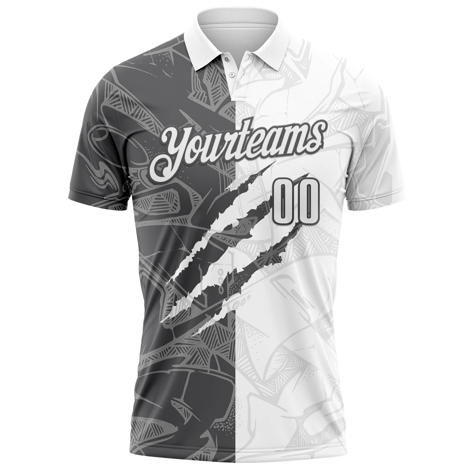 Custom Graffiti Pattern White-Steel Gray 3D Scratch Performance Polo Shirt
