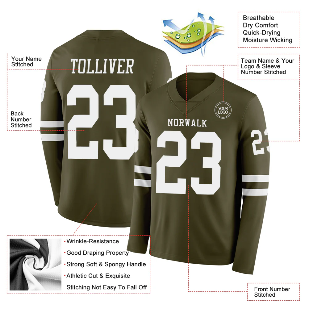 Custom Olive White Long Sleeve Salute To Service Authentic Football Jersey