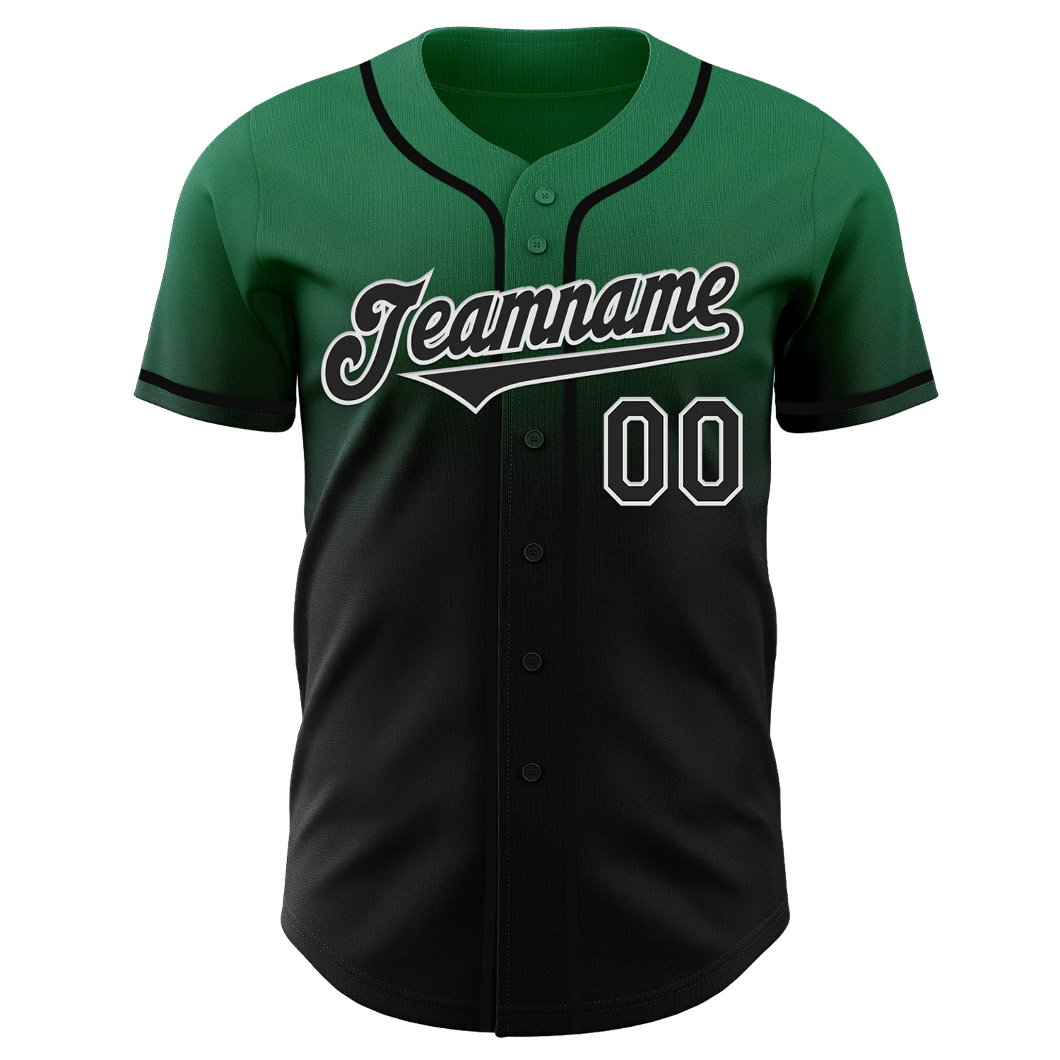 Custom Kelly Green Black-White Authentic Fade Fashion Baseball Jersey