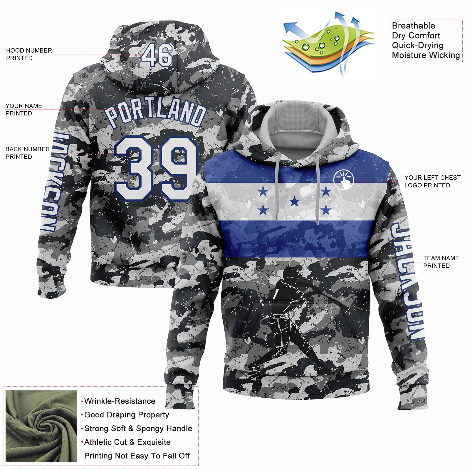 Custom Camo White-Royal 3D Honduras Honduran Flag Sports Pullover Sweatshirt Salute To Service Hoodie
