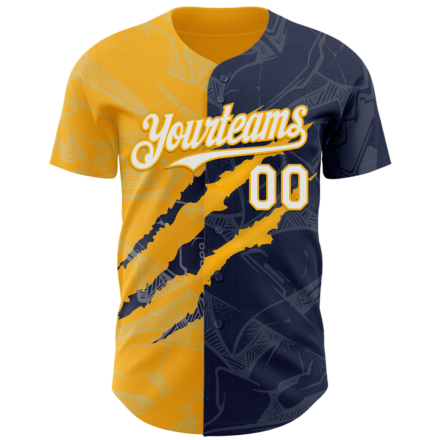 Custom Graffiti Pattern White Navy-Gold 3D Scratch Authentic Baseball Jersey