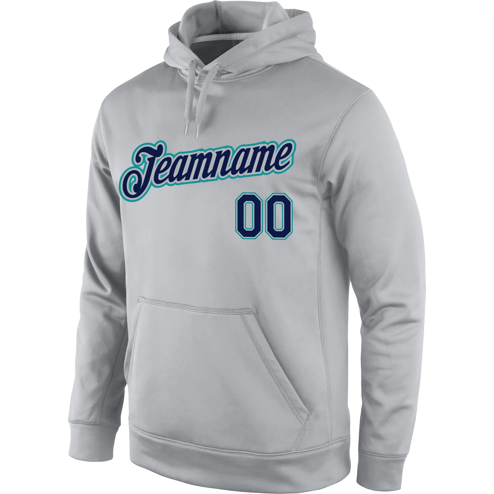 Custom Stitched Gray Navy-Aqua Sports Pullover Sweatshirt Hoodie
