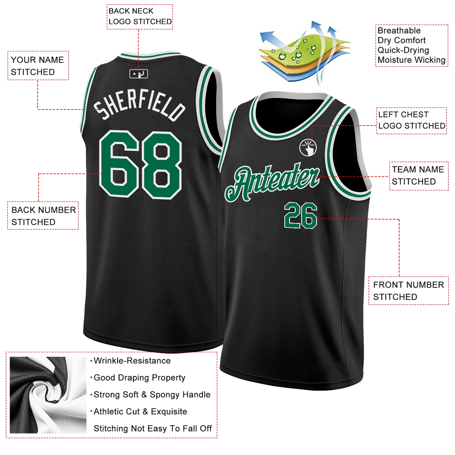 Custom Black Kelly Green-White Authentic Basketball Jersey