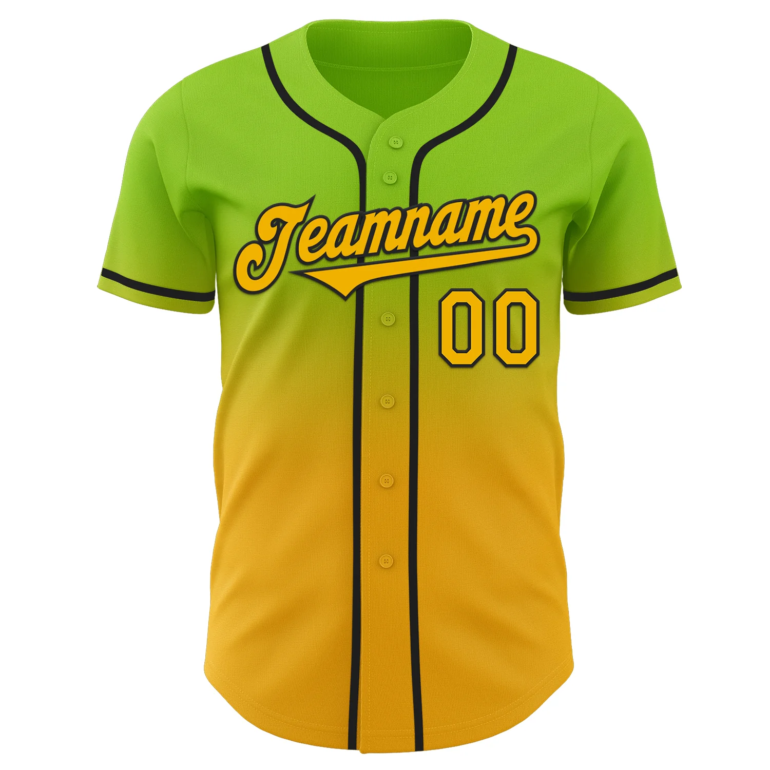 Custom Neon Green Gold-Black Authentic Fade Fashion Baseball Jersey