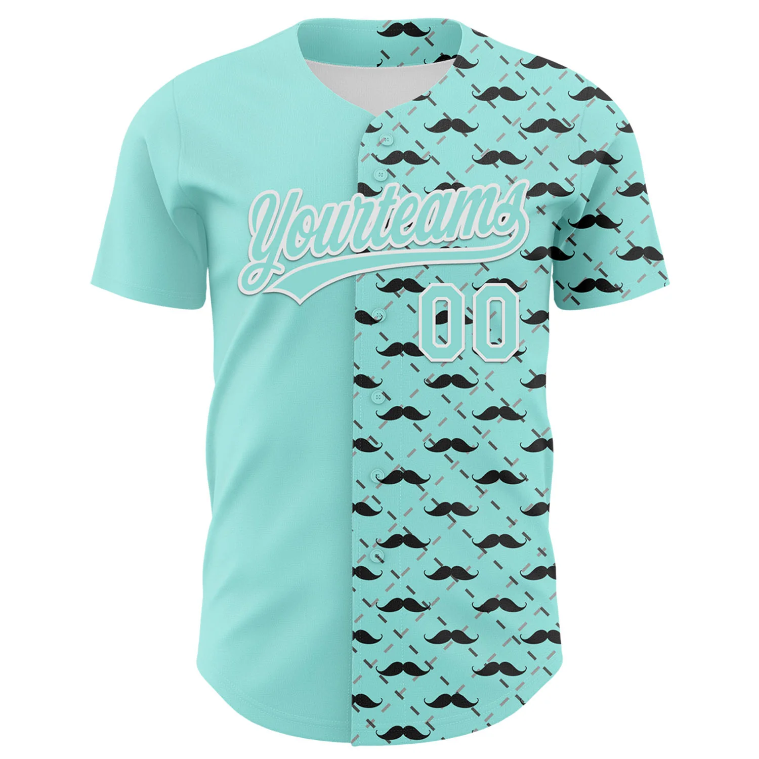 Custom Ice Blue White 3D Pattern Design Father's Day Mustache Authentic Baseball Jersey