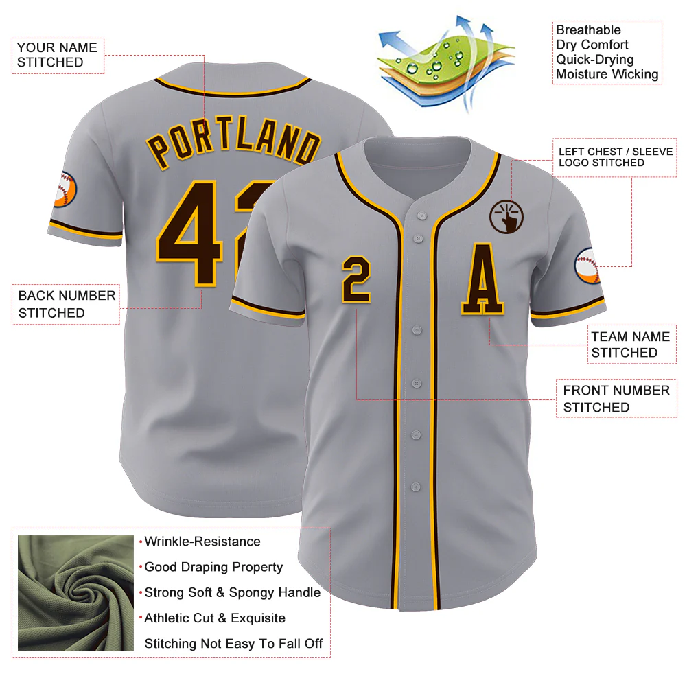 Custom Gray Brown-Gold Authentic Baseball Jersey