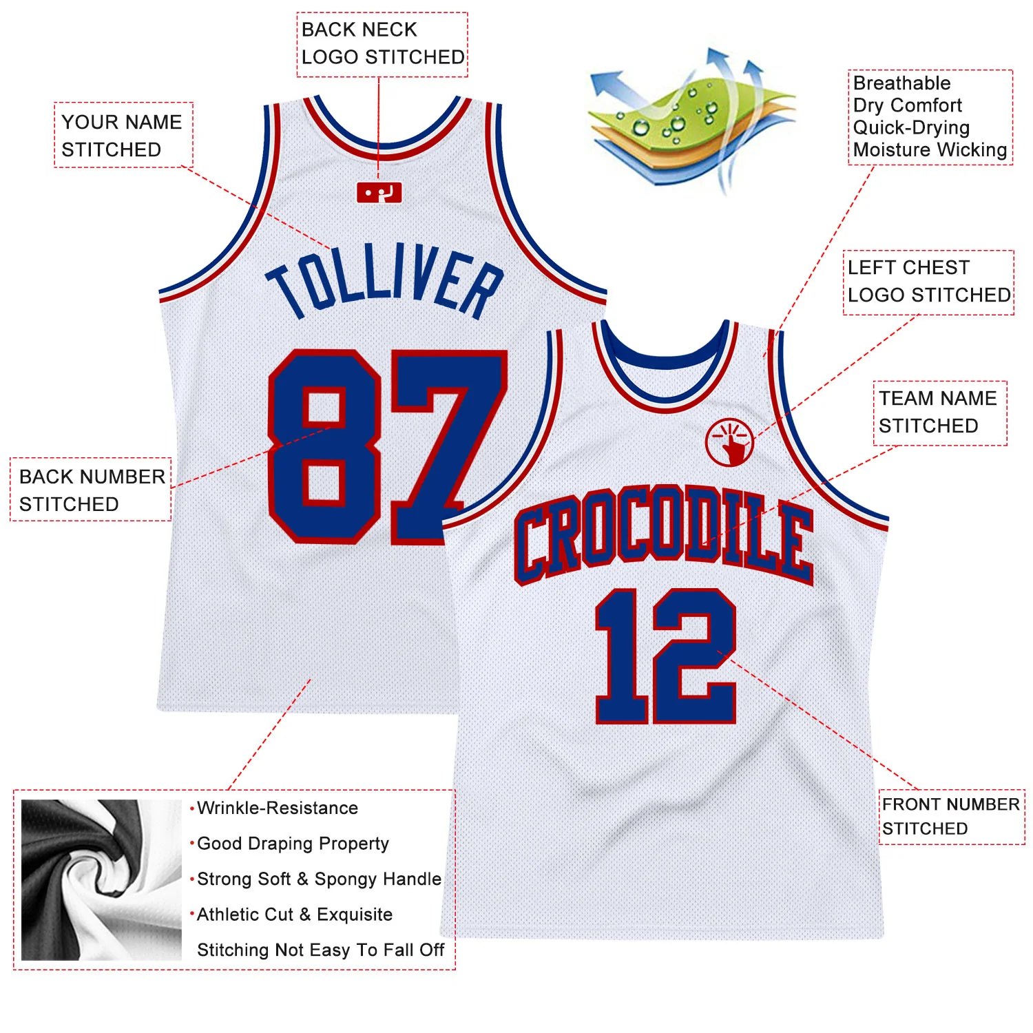 Custom White Royal-Red Authentic Throwback Basketball Jersey