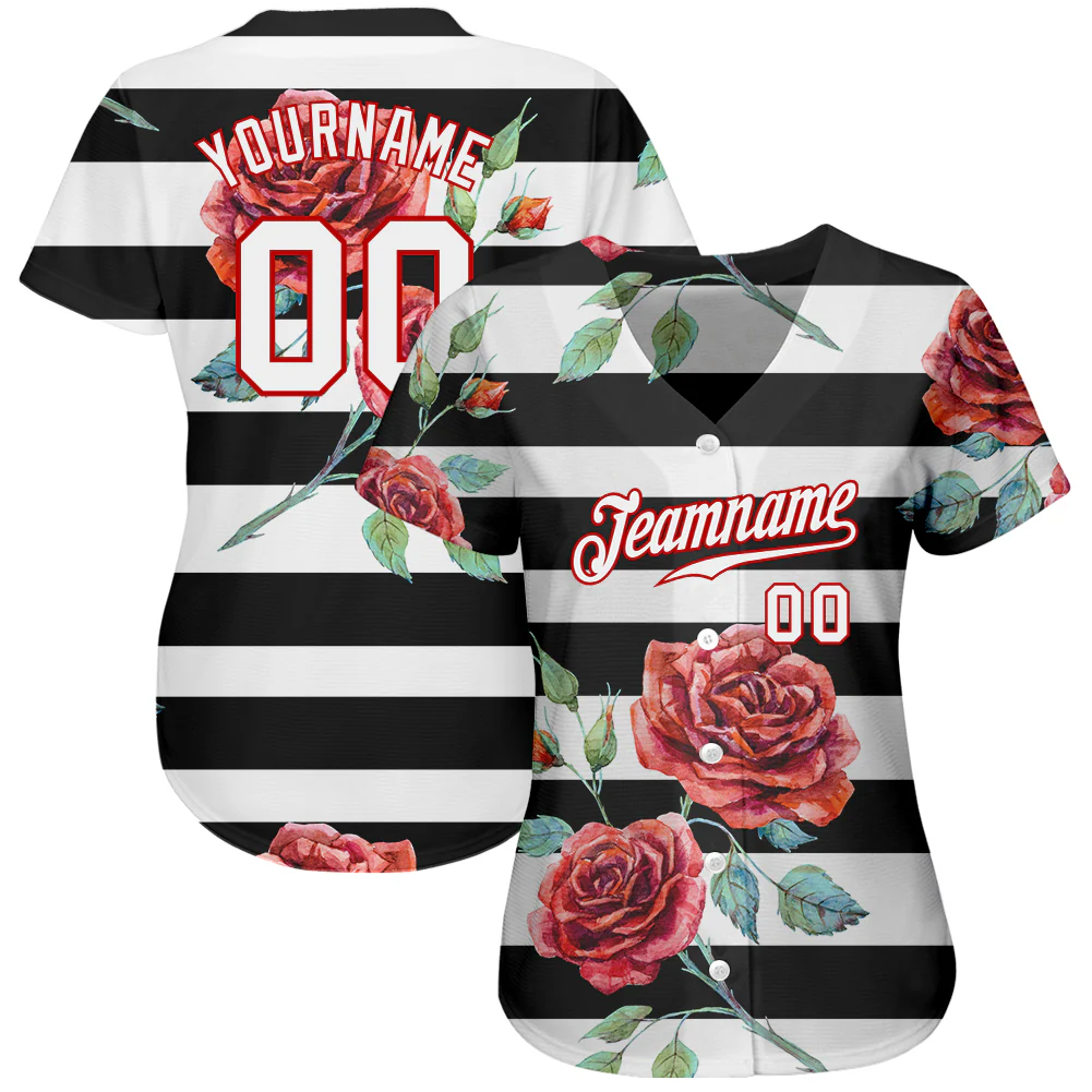 Custom Black White-Red 3D Pattern Design Mandalas Authentic Baseball Jersey