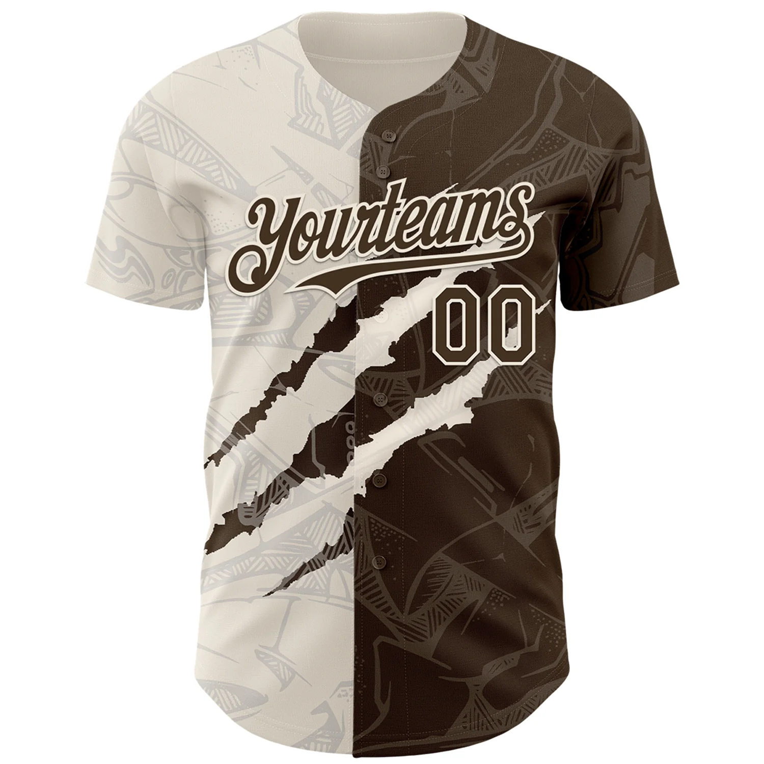Custom Graffiti Pattern Brown-Cream 3D Scratch Authentic Baseball Jersey