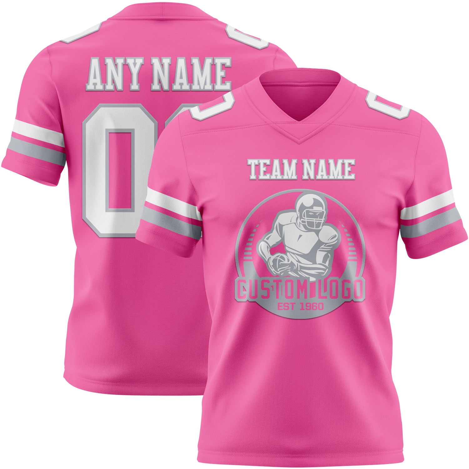 Custom Pink White-Gray Authentic Football Jersey