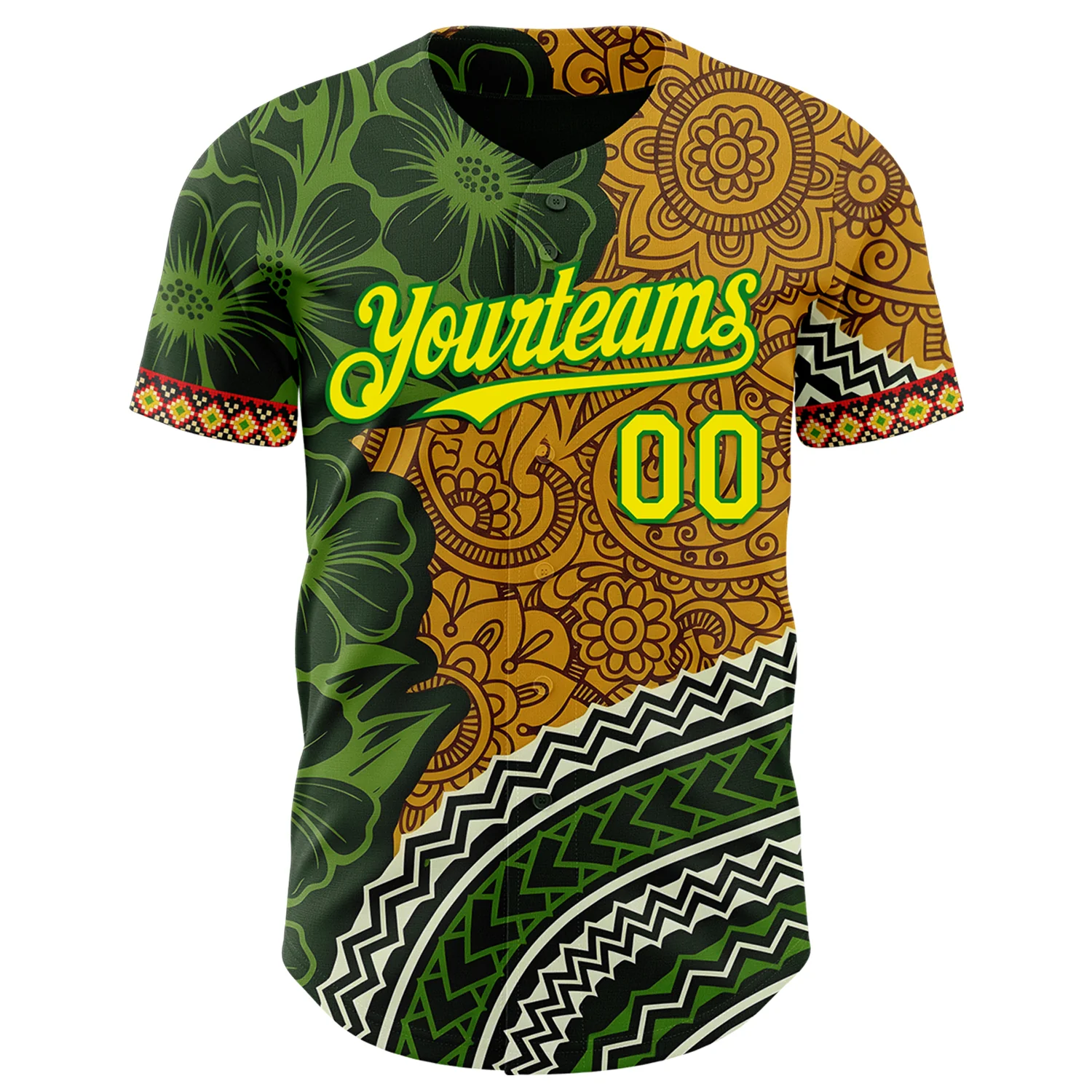 Custom Old Gold Light Yellow Grass Green Black-Red 3D Pattern Design Black History Month Africa Tribal Authentic Baseball Jersey