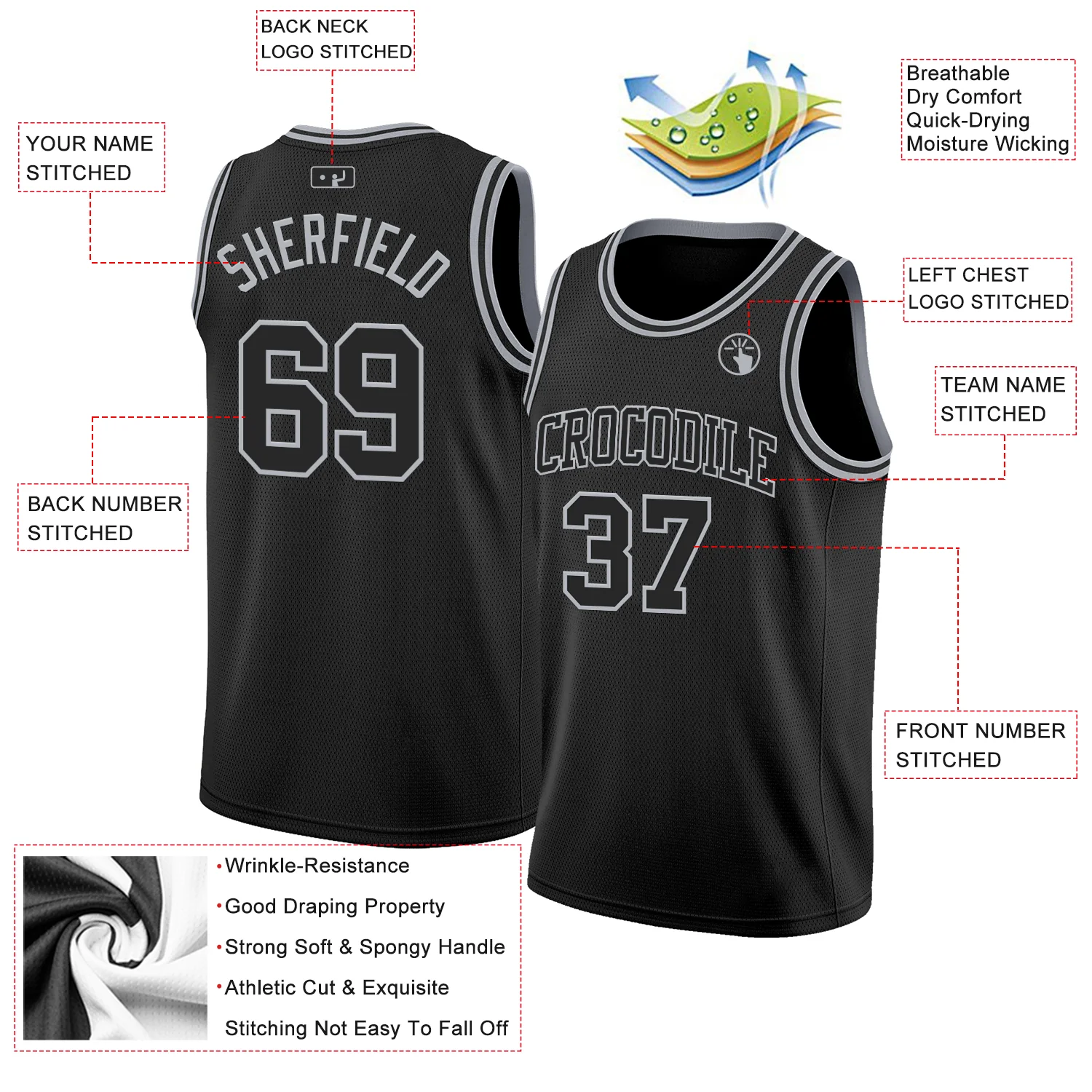 Custom Black Gray Authentic Basketball Jersey