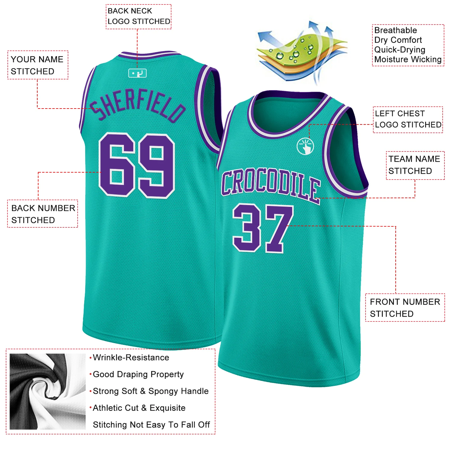 Custom Aqua Purple-White Authentic Basketball Jersey
